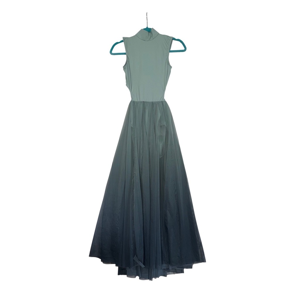 Weissman Lyrical Dance Dress Sage Green Ombre Mesh Maxi Keyhole Back D13873 MA